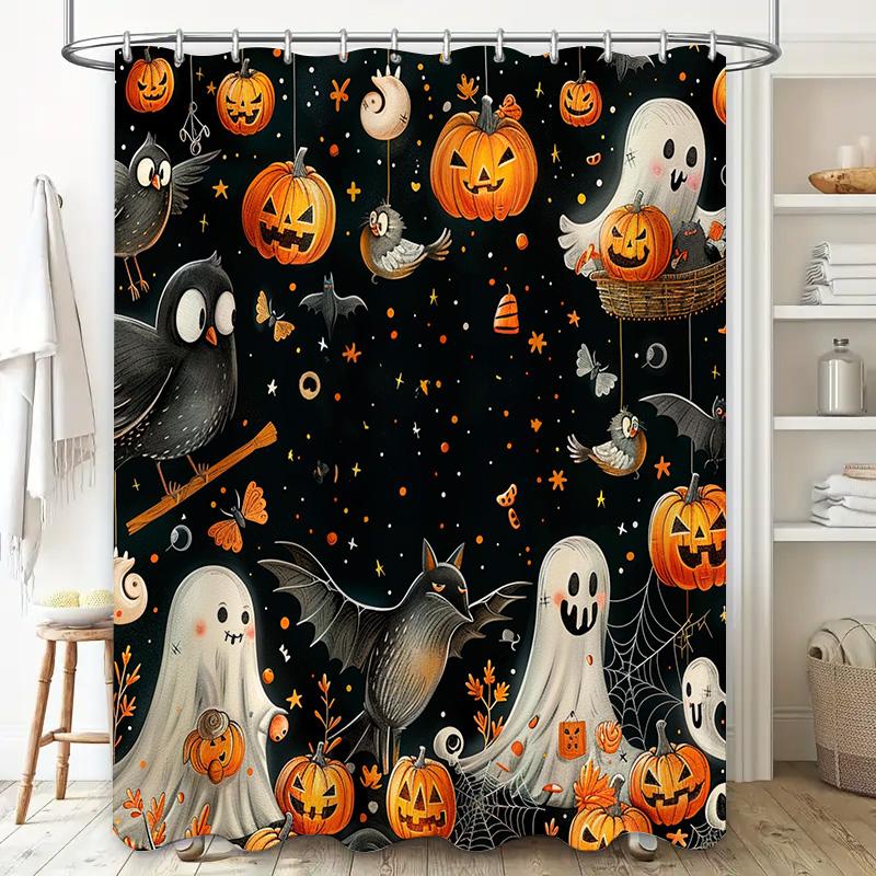 Haunting Halloween Decor Shower Curtain with Ghosts Ghouls Dark Black Gothic Decor for Bathrooms