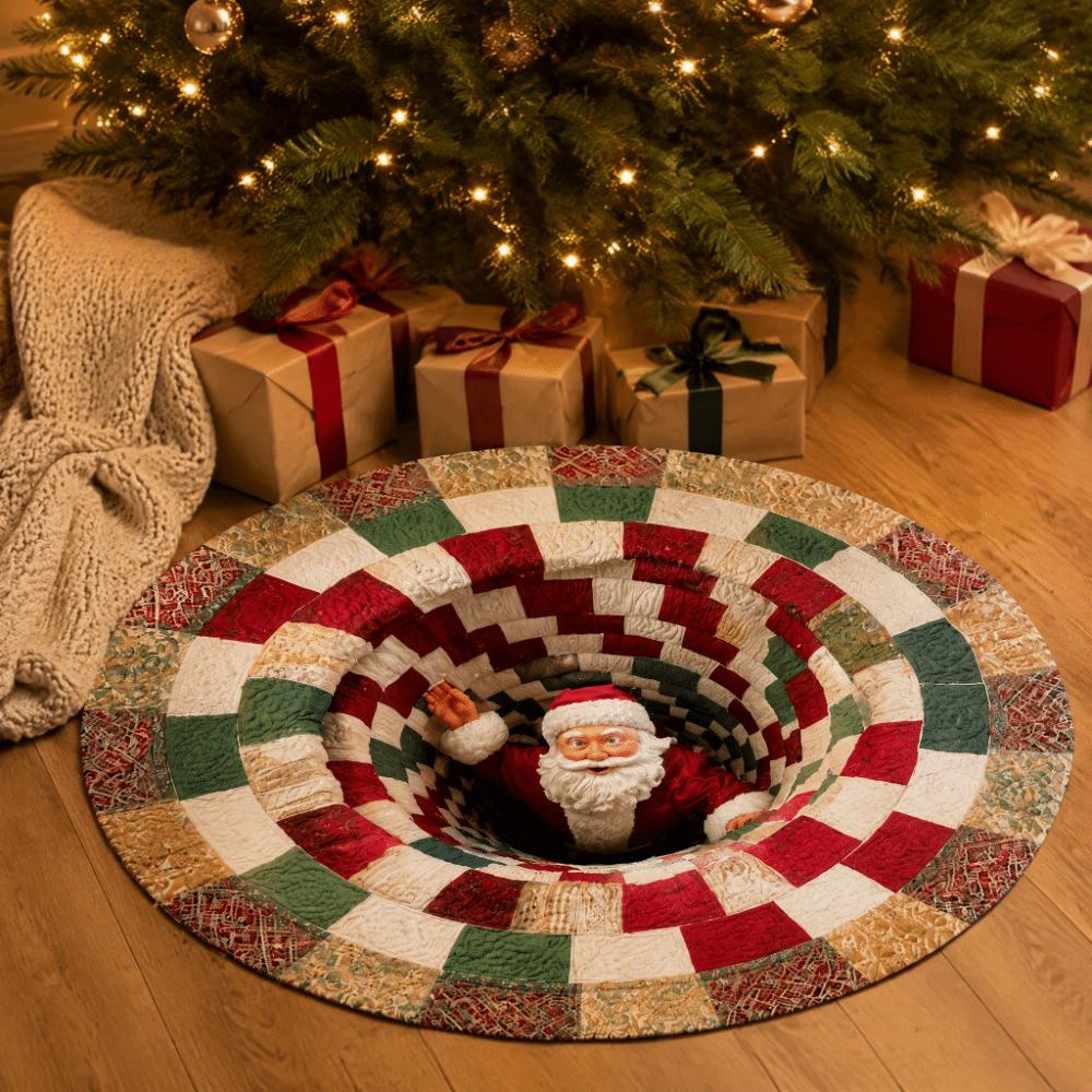 Santa Claus Round Vortex Carpet 80cm 31.5in Christmas Doormat 3D Illusion Rug  Kitchen