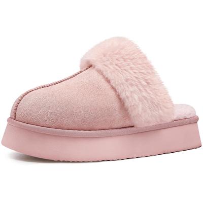Fashion Litfun Women Fuzzy Platform Slippers Fluffy Memory Foam Winter House Shoes Indoor Cozy Lady Fur Slides Warm Plush Cotton Slipper
