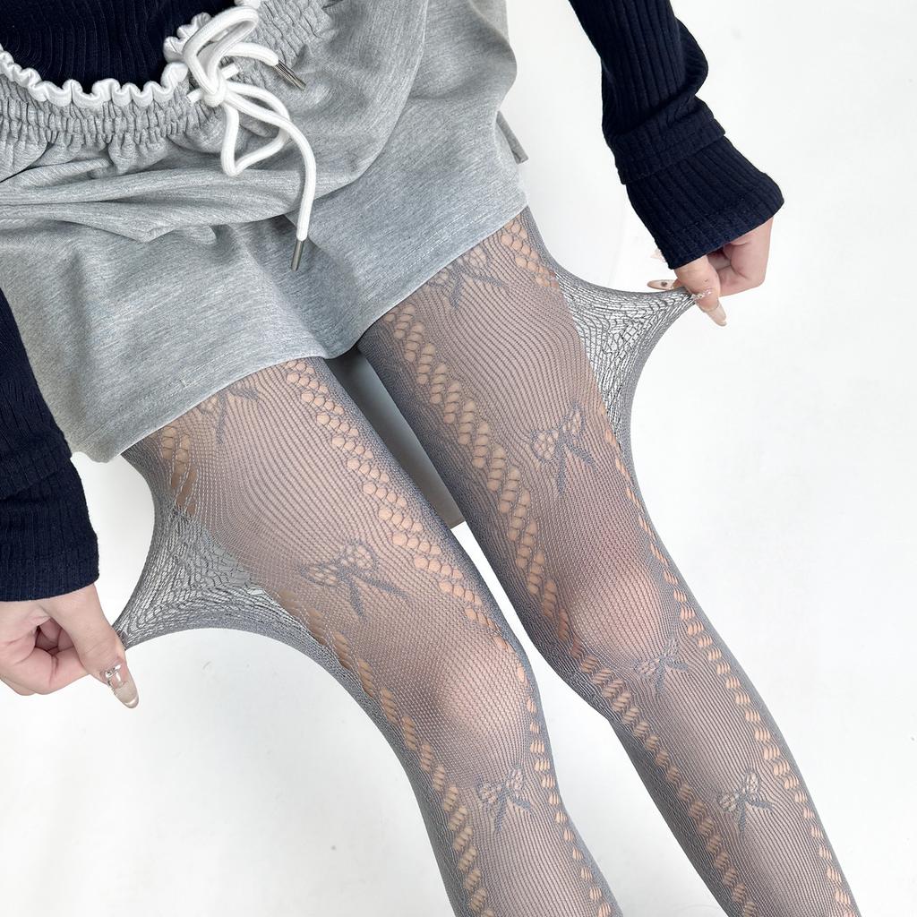 Korean Fashion Lace Jacquard Bow Tights for Girl Cute Summer Thin Hollow Breathable Pantyhose Sweet Elastic Embroidery Bow Sock