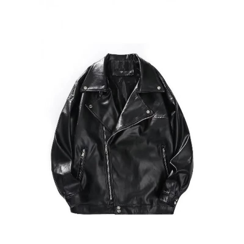Giacca Biker Nera da Uomo Moda Autunnale Cappotto in Ecopelle Uomo Trendy Casual Giubbotti in PU Maschile Larga Cappotto in Ecopelle Moto