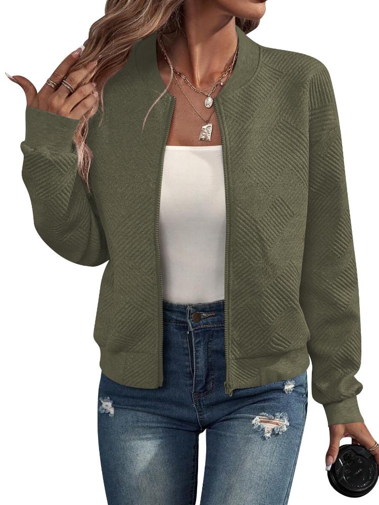 Plus Size Women Autumn Solid Color Zip-Up Jacket Long Sleeve Casual Loose Baseball Collar Casual Oversized Coat