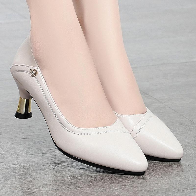 Damen High Heels, Eleganter und Göttinnenhafter Stil, Herbst- und Frühlingstil, Vielseitige Mittelhohe Schuhe aus Weichem Leder