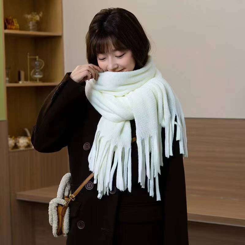 Japanese Simple Imitation Cashmere Thickened Scarf for Women Winter Korean Style All Match Tassel Knitted Long Scarf Shawl Couple