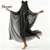 White Ghost Poncho Sequin Cape for Women, Cute Halloween Costume Cloak with Holiday Cosplay Bows, Lightweight Mesh Pullover Robe Party Photoshoot