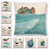 Newest Fashion Nordic Style Whale Cushion Cover Ocean Whales Home Pillow Case Linen Cotton Pillows Covers