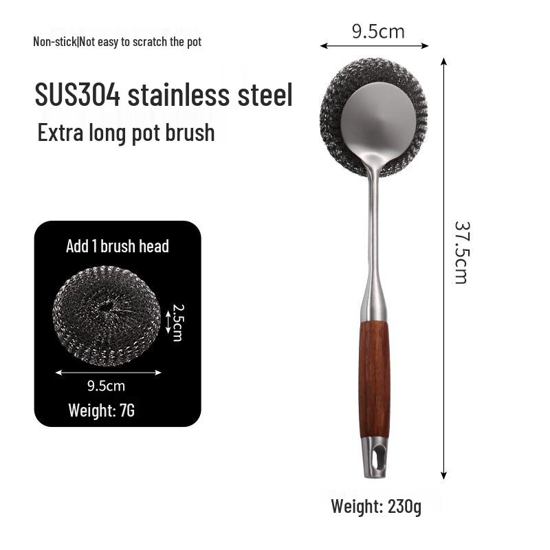 304 Stainless Steel Long Handle Pot & Grill Cleaning Brush - Gentle on Hands