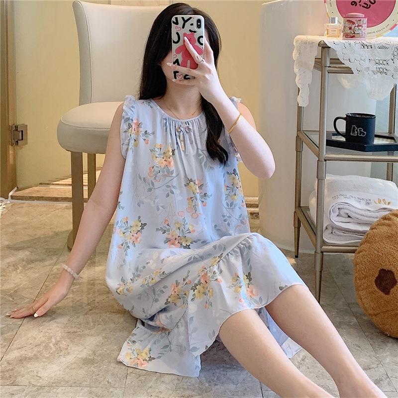 1011 Korean version of princess style dress cute loose artificial cotton loungewear cotton and silk nightdress women's summer thin
