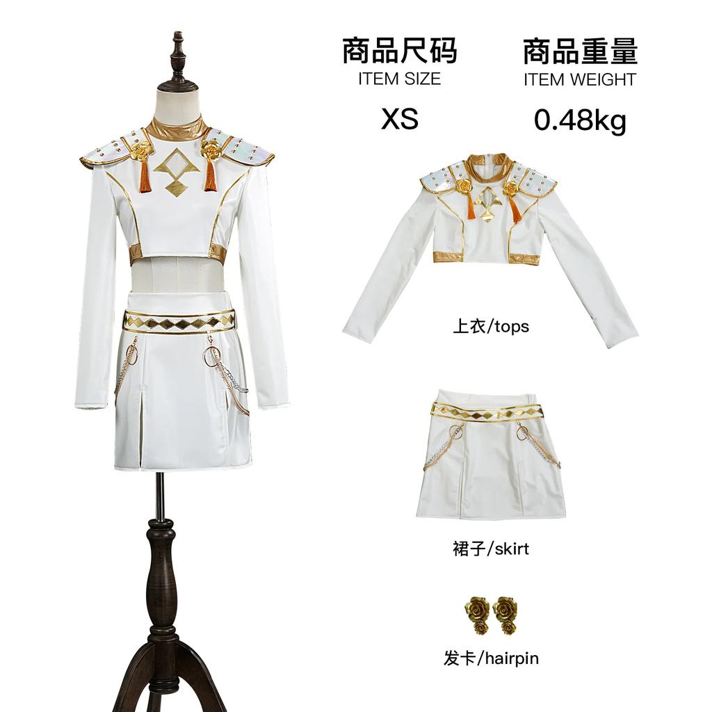 KPop Demon Hunters Kids Rumi Zoey Mira Cosplay Glitter Costume White Uniform Set Huntrix Outfit For Girls  Halloween Role Play