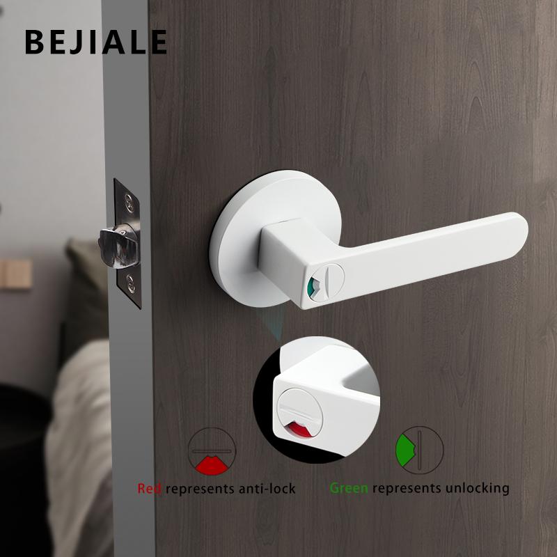 Indoor Door Indication Lock Household Keyed Three-lever Handle Lock White Bathroom Occupied or Unoccupied Door Handle