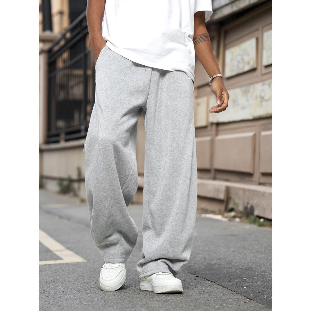 Men s Light Gray Wide Leg Sweatpants Spring Fall Loose Straight Leg Casual Trousers S