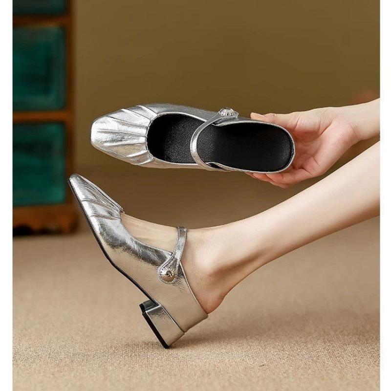 

Inner heightening bag head half drag sandals women s outer wear 2025 summer new fashion Mary Jane one single shoe pedal single shoe 35 серебряный