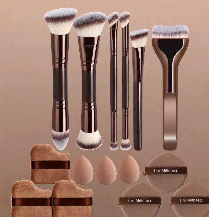 Dual-Ended Makeup Brush Set: Foundation, Blush, Powder Essentials