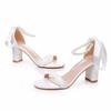 Sandals Woman Summer High Heels Women Pumps PU 7CM Square Heel Round Headed Bead Tied White Bridal Wedding Shoes Women Shoes