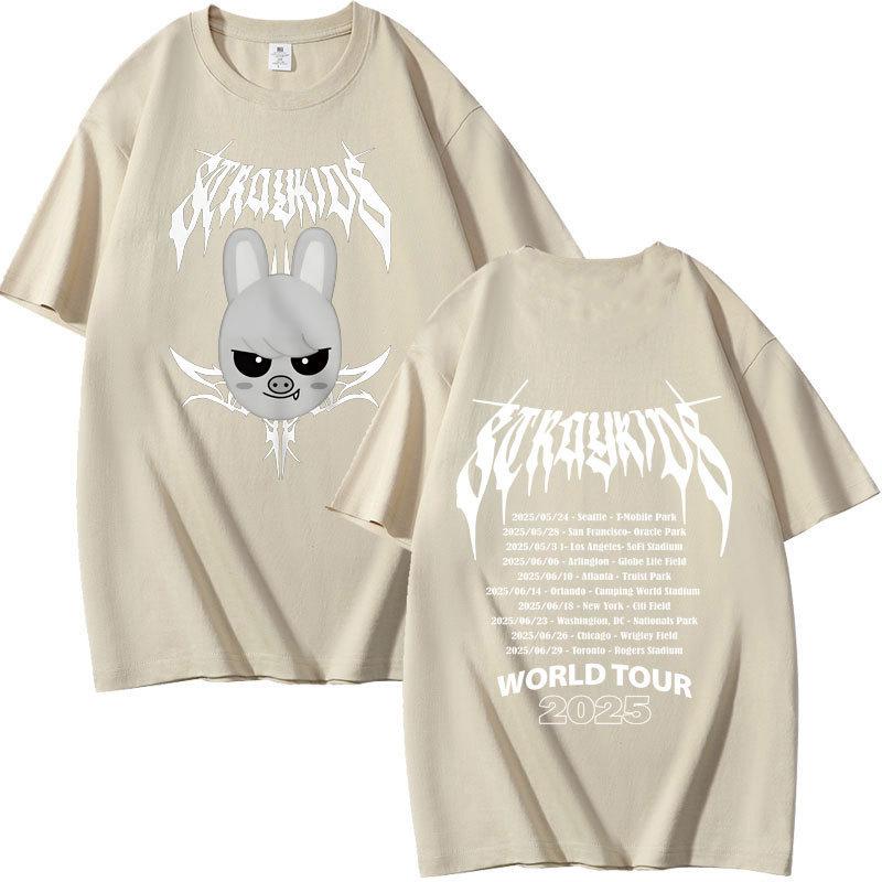 Stray Kids Dominated Peripheral Combination Peripheral Printing Summer Short Sleeve T-Shirt Cotton Loose S хаки
