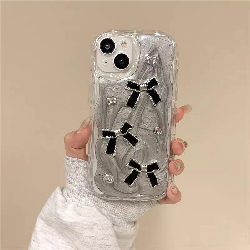 Cream Wind Glitter Mobile Phone Case For Iphone17Pro Rhinestone Bow Apple 16 Anti-Drop Women'S 15