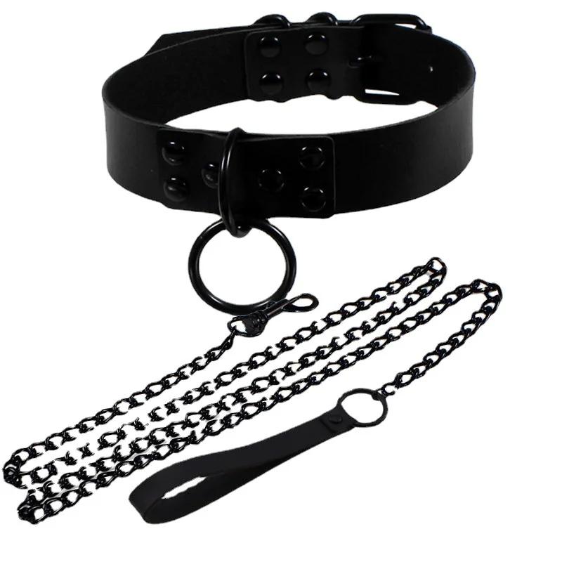 Gothic style leather sex collar SM binding props couple training instruments adult sex products