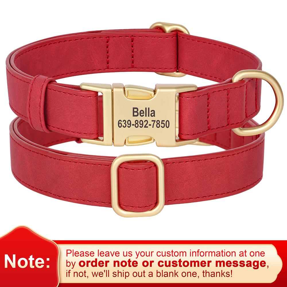 Personalized Dog Collar PU Leather Dog Collars Free Custom Metal Buckle Pet Necklace for Small Medium Large Dogs Pitbull Bulldog