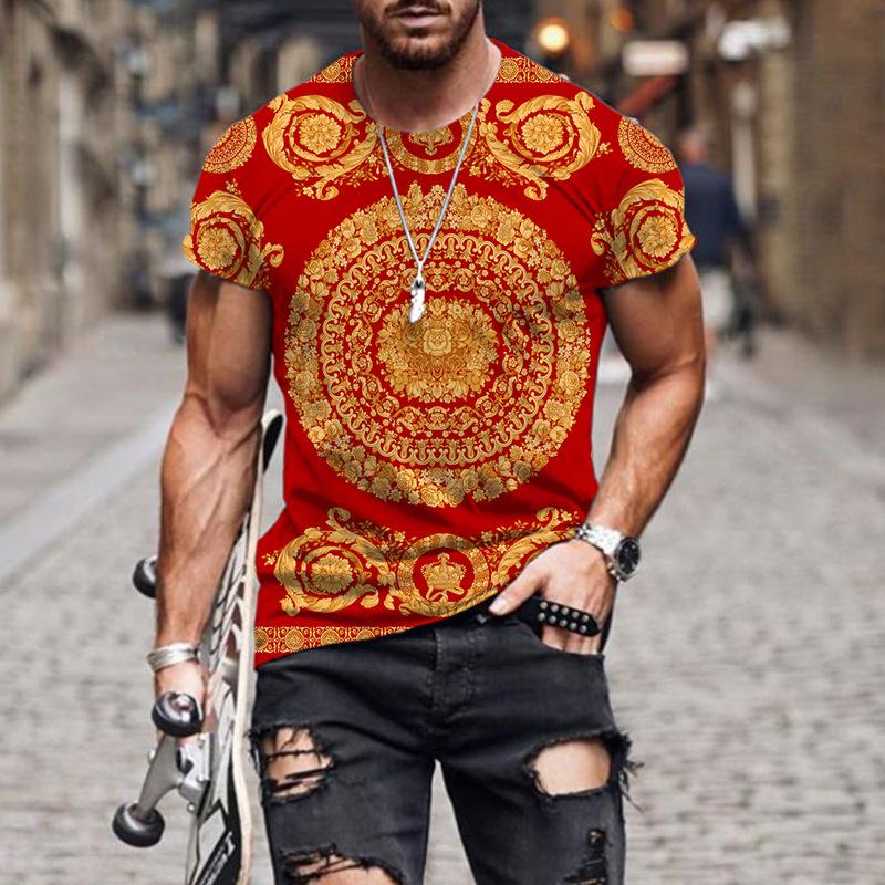 Summer Fashion Patterned Men's Comfortable Loose Daily Round Neck Short Sleeved T-shirt