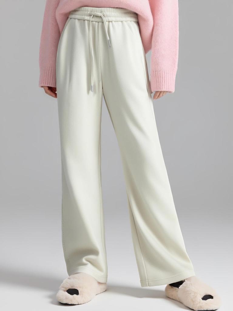 2025 Puyuan Autumn/Winter Merino Wool Blend Slimming Straight Leg Pants with Lace for Women