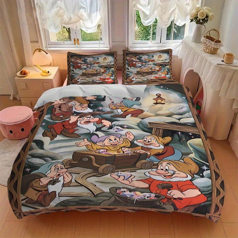 3pcs Mining Dwarfs Bedding Set 1 Soft Quilt Cover + 2 Pillowcases, Machine Washable Suitable for All SeasonsS073