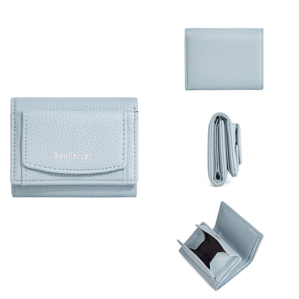 Pu Womens Wallet Short Card Holder With Solid Color Letter Pattern And Three Fold Design