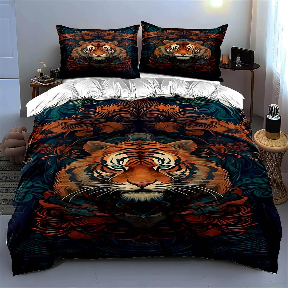 Tiger floral motif Bedding Duvet cover sets Duvet covers Pillowcases gifts (1 * Duvet Cover 2 * Pillowcases, without duvet insert)