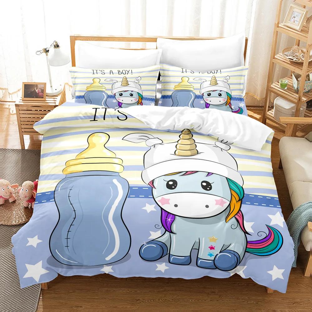 Comforter Sets Kid Bedroom Comforter Set Single Size Pink Unicorn Cartoon S Happy Birthday Kids Bedding Comfortable