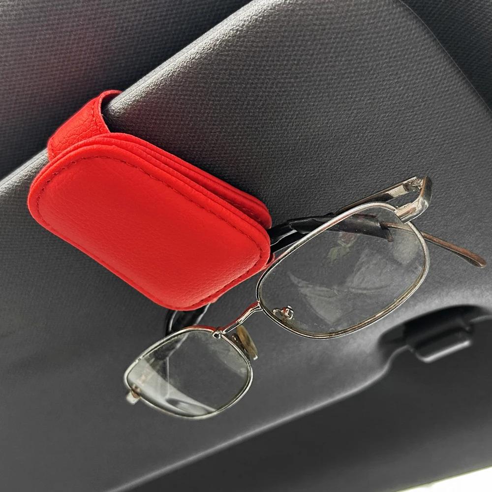 Universal Car Sunglasses Glasses Box Holder Magnetic Leather Clip Card Ticket Holder Car Auto Sun Visor Decoration Accessories