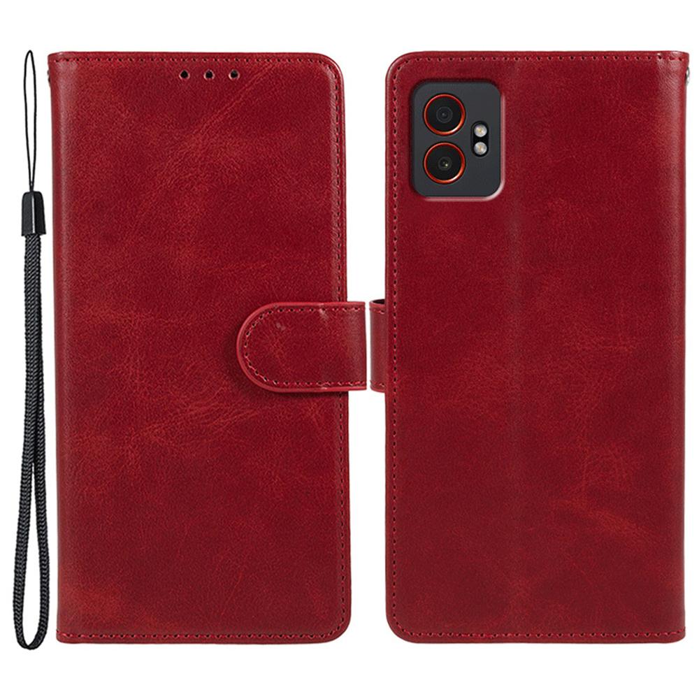 For Samsung Galaxy XCover7 Pro Case Calf Texture PU Leather Wallet Phone Cover with Wrist Strap
