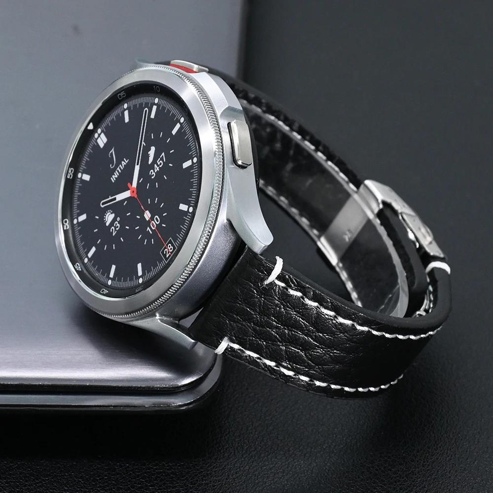 

20mm 22mm Replacement Leather Watch Strap Huawei GT 5 4 46mm Amazfit Active 2 Watchband for Men Women Samsung Galaxy 7 6 44 40mm 22mm чорний