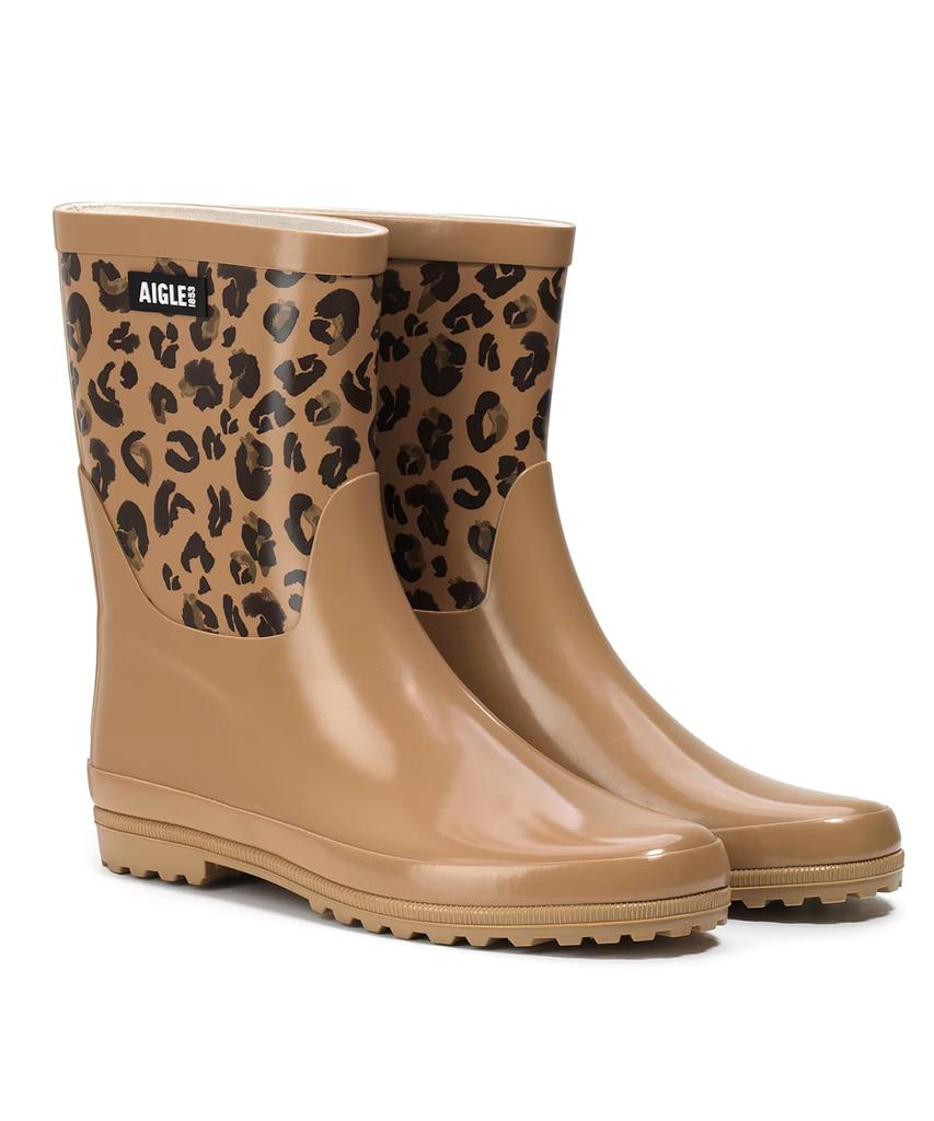 Aigle Eliosa Botillon Print Rain Rubber Boots Leopard Print Boots, [Official]