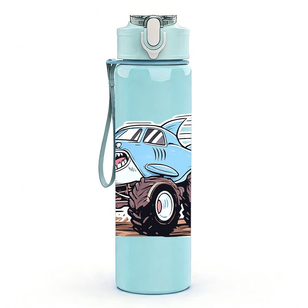 1PC Blue Monster Truck Offroad Print 750ml Color Plastic Sports Water Bottle Leakproof Flip Straw Lid Suitable for Sports Office Home Use