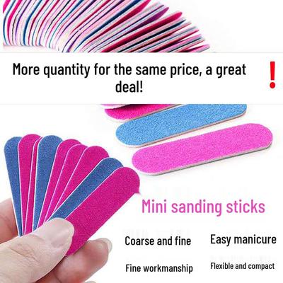 Assorted Color Double-Sided Veneer Sanding Strips - Disposable Manicure Tools for Wood Chip Filing (Red & Blue)