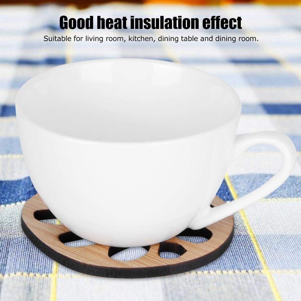6pcs set Non-Slip Design Heat Insulated Cup Pad Nature Bamboo Teacup Mat Coaster Dining Room 2#