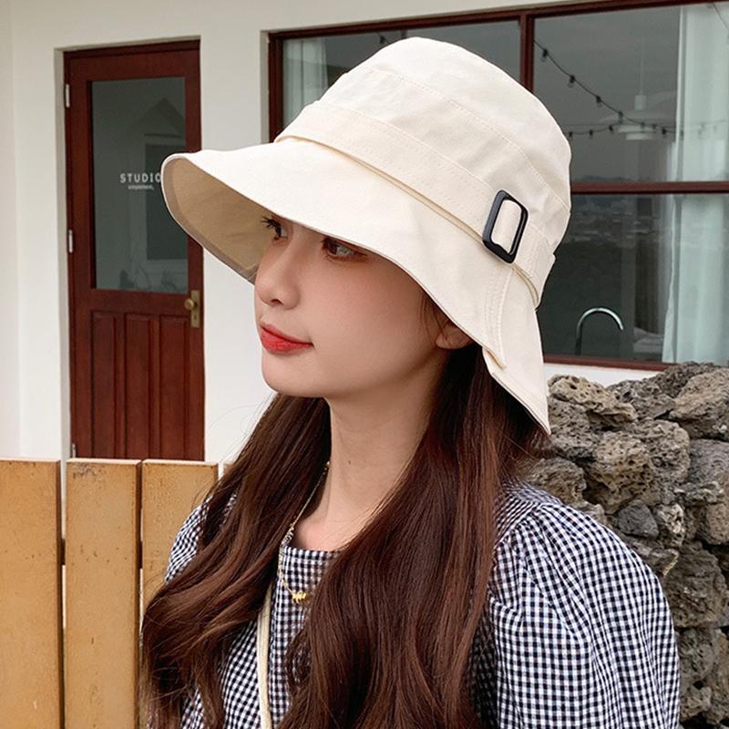 

Solid Color Cotton Sunshade Bucket Hat for Women Wide Brim Sunscreen Fisherman Hats JK Korean Girl Beach Travel Visor Basin Caps бежевый