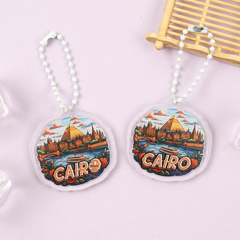 Iconic Landmark Acrylic Keychain Pendant - National Style Architecture Commemorative Souvenir