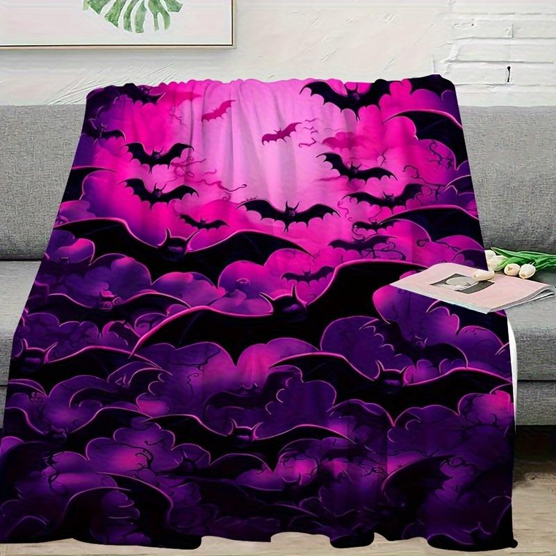 Gothic Bat Print Flannel Blanket - Modern All-Season Throw for Sofa/Bed/Office, Machine Washable Halloween/Dia De Muertos Gift