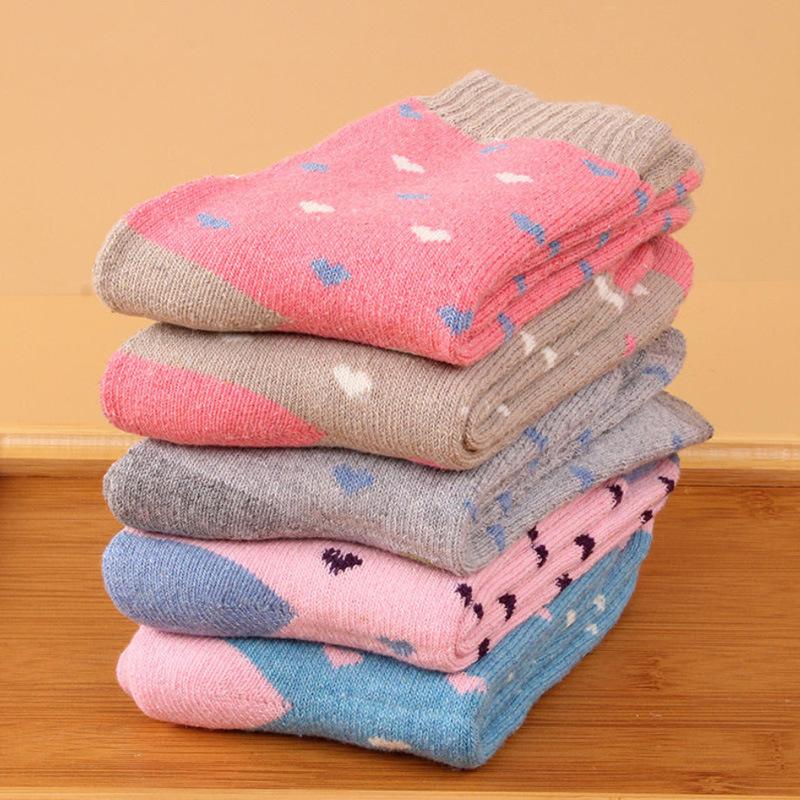 5/10 Pairs Women Double Layer Octagonal Flower Rabbit Wool Socks Autumn Winter Retro Coarse Knit Socks