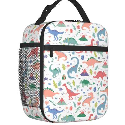 Dinosaur Cartoon Print Insulated Lunch Bag for Women Leakproof Thermal Cooler Bento Box for Kids School Children