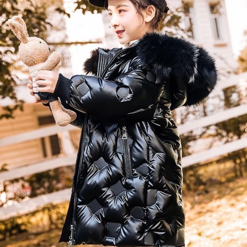 Winter Fashion No-Clean White Duck Down Child Long Coat Warm Fur Collar Girls Snow Jackets Children Outerwear