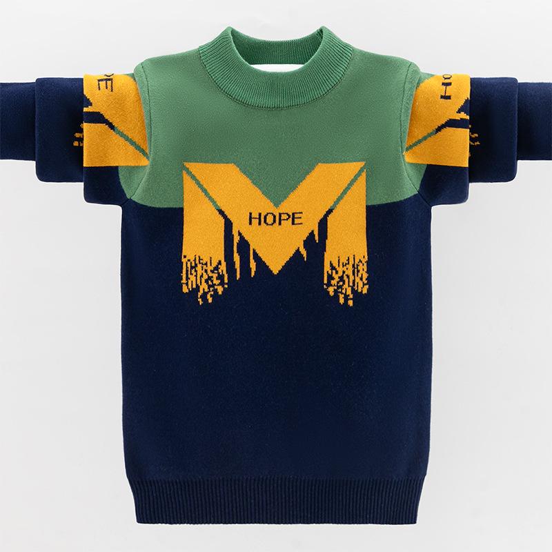 Thickened Embroidered Korean-Style Boys' Sweater - Autumn/Winter Pullover for Medium and Large Children