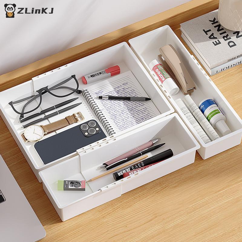 Stackable Drawer Organizer Extendable Plastic Tray Adjustable Size Durable for Office Desk Kitchen Save Space