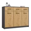 Komoda Simplo 3D3S Szafka 109 Cm 3 Drzwi 3 Szuflady Antracyt Dąb Artisan