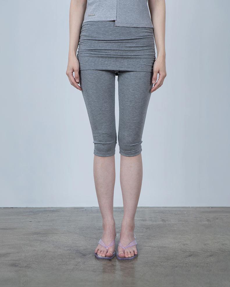 Yokitoki Folding Shirring Capri Leggings [Grey]