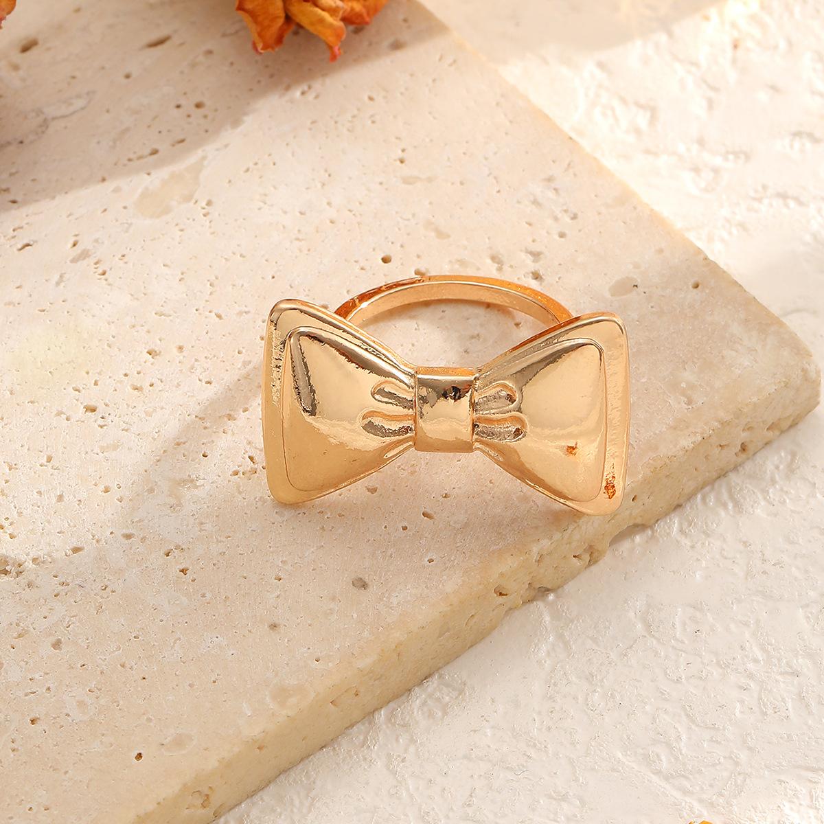 Bow ring European and American cross-border jewelry design smooth surface sweet ins wind open joint ring female