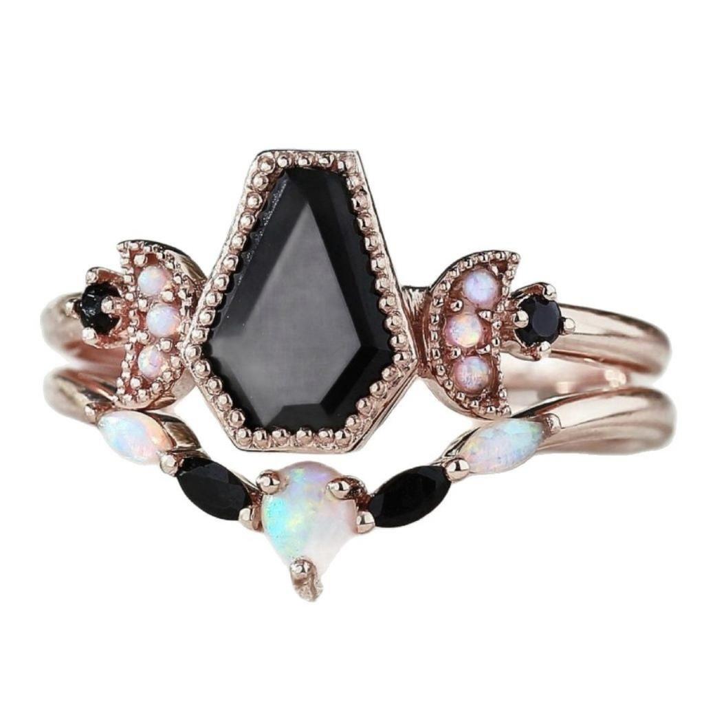 Luxury European and American Opal Jewelry, New Rose Gold Engagement Ring, Retro Court Style Ring
