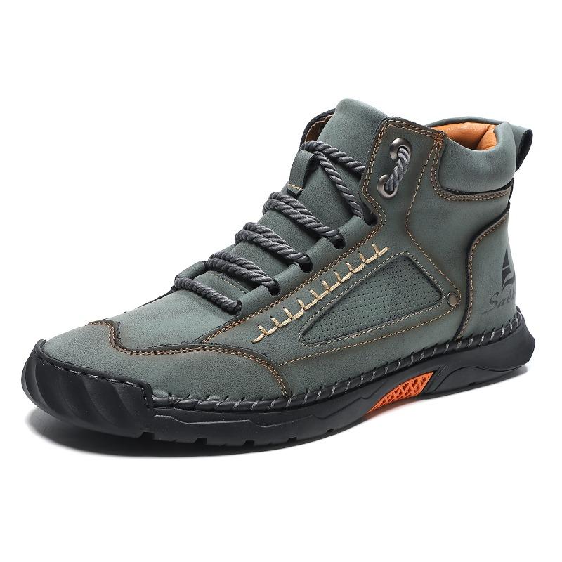 Plus-size Leather Boots, Men's Fashionable Ankle Boots, Flat Lace-up Casual Shoes