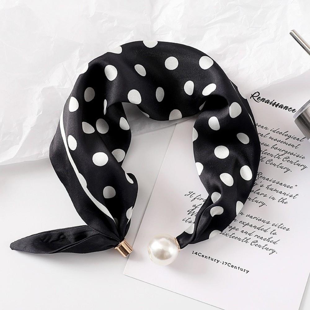 New Pearl Buckle Silk Scarf Printed Soft Neck Scarf Lightweight Thin Neckerchief Women
