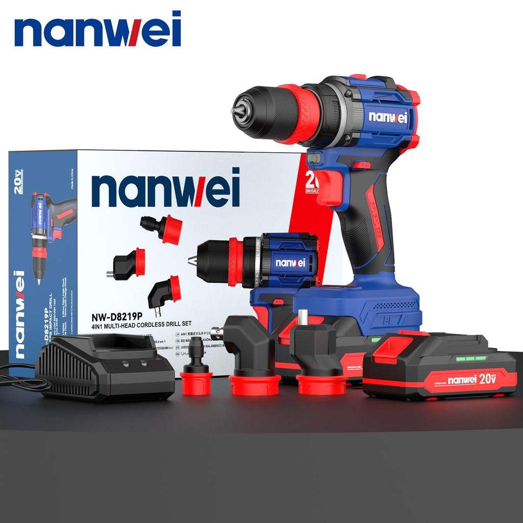 NANWEI 50 Nm 4-in-1 Electric Screwdriver with Multiple Heads ,Brushless Motor ,20 V